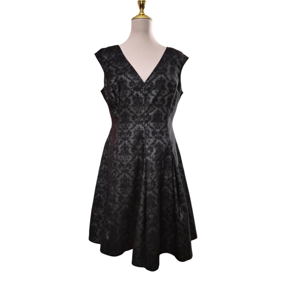 Worthington Silver Jaquard Midi Fit Flare Dress Sz 10